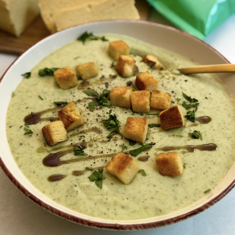 Low-Carb-Brokkolicremesuppe, fertiges Gericht auf dem Hauptfoto