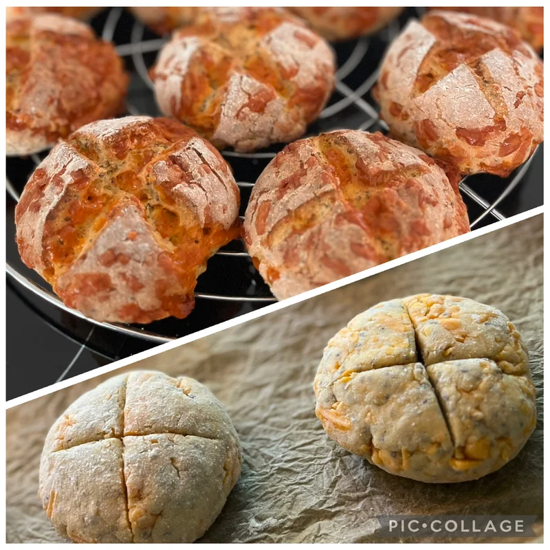 Cheddar-Brötchen, fertiges Gericht auf dem Hauptfoto